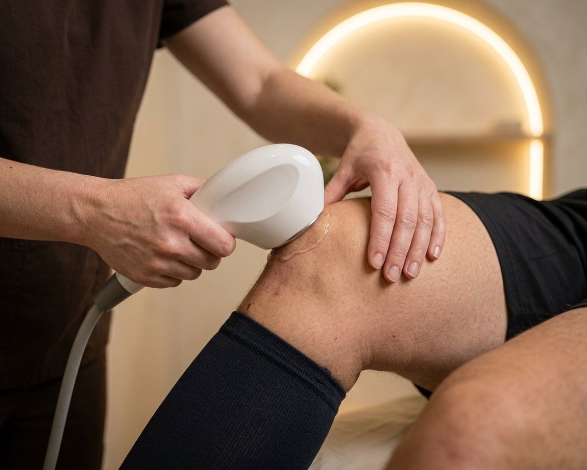 Aplicación de INDIBA sobre la rodilla de un deportista