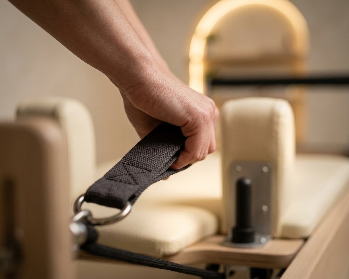 Mano sujetando la correa de una máquina reformer