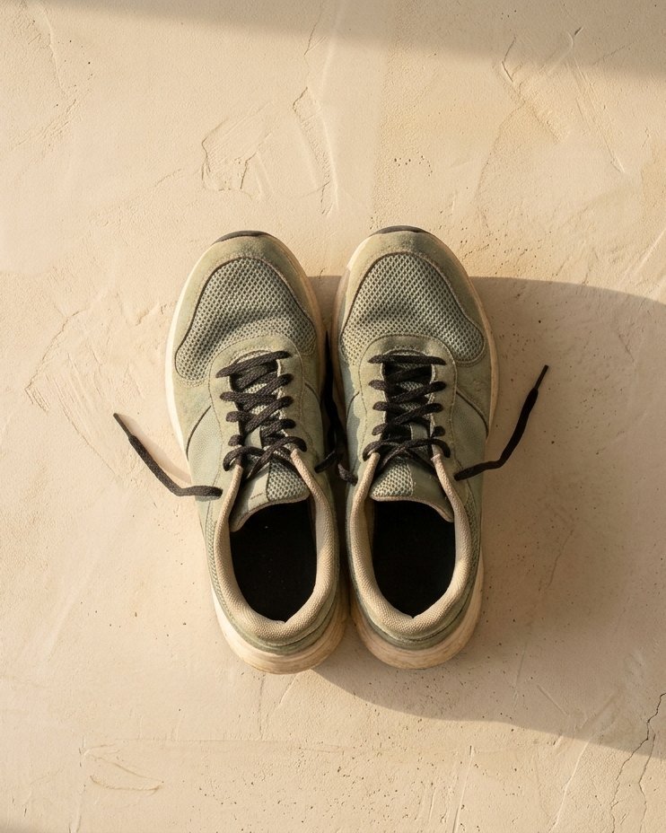 Zapatillas de correr gastadas sobre el suelo