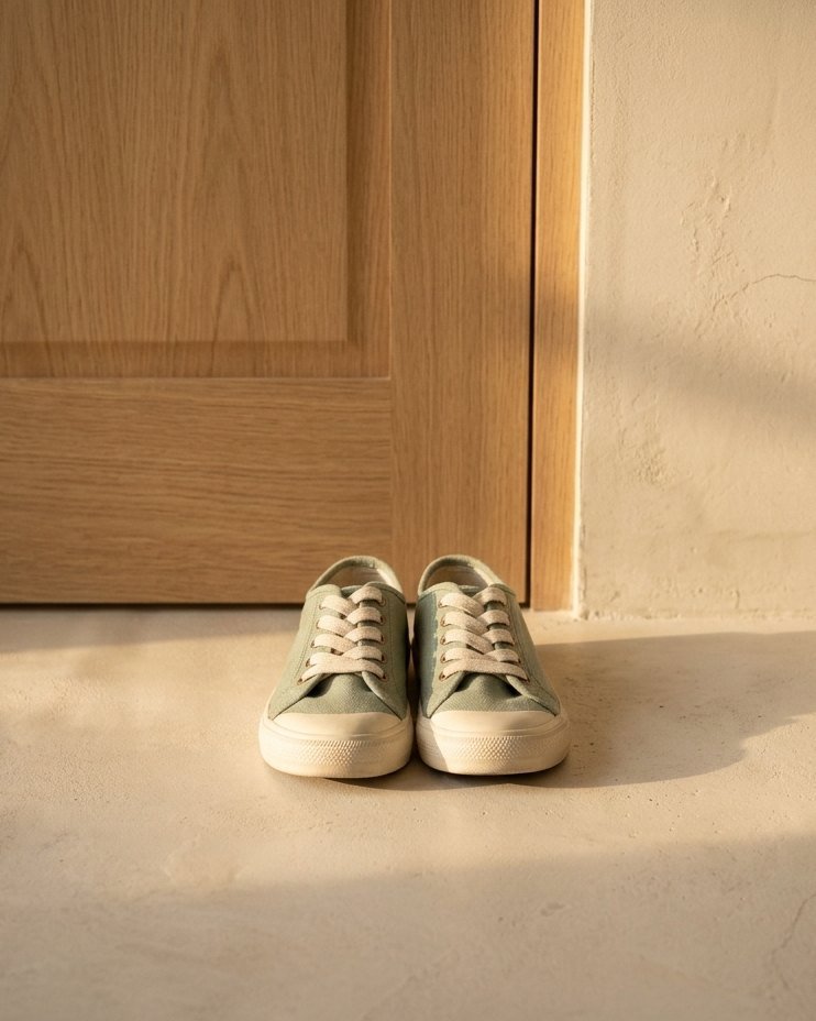 Zapatillas dejadas junto a la puerta