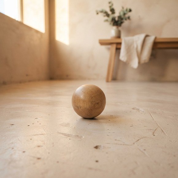 Pelota de masaje plantar junto a una zapatilla, fascitis plantar