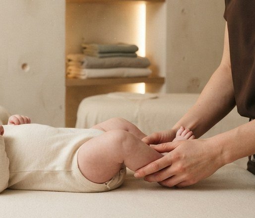 Material de fisioterapia respiratoria infantil sobre camilla